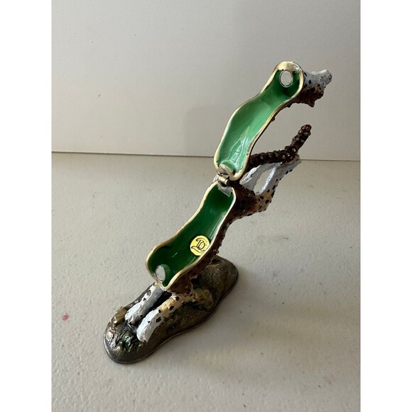 Bejeweled Cheetah Hand Painted Enamel Collector's Magnetic Hinged Trinket Box - Picture 3 of 4